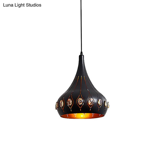 Black Modern Hanging Ceiling Lamp With Onion Metal Shade - Dining Room Down Lighting