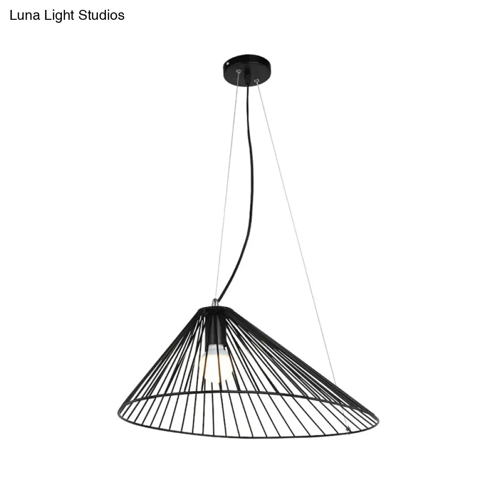 Black Modern Metallic Pendant Ceiling Light - Tapered Wire Frame Hanging Lamp For Dining Table
