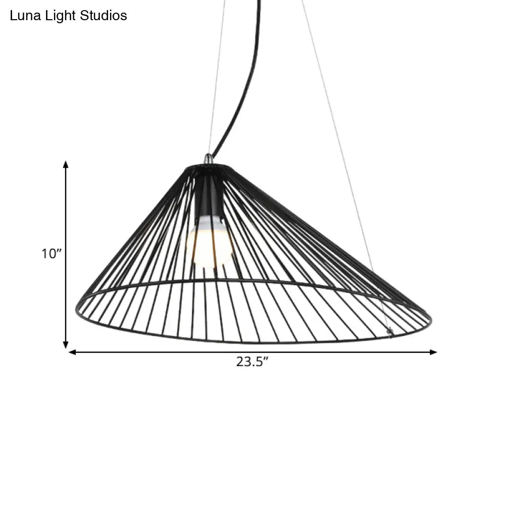 Black Modern Metallic Pendant Ceiling Light - Tapered Wire Frame Hanging Lamp For Dining Table