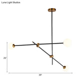 Black Modernist 2/3-Light Living Room Pendant Lighting With Opal Glass Ball Shade And Exposed