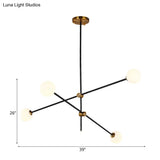 Black Modernist 2/3-Light Living Room Pendant Lighting With Opal Glass Ball Shade And Exposed