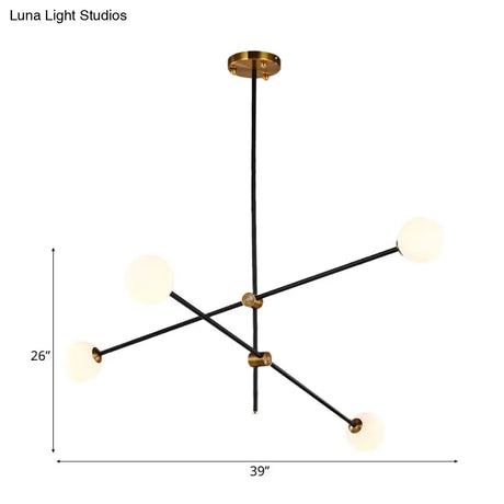 Black Modernist 2/3-Light Living Room Pendant Lighting With Opal Glass Ball Shade And Exposed