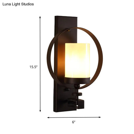 Black Opal Glass Wall Mounted Light Fixture - Industrial 1 Bulb Cylinder Lighting For Living Room