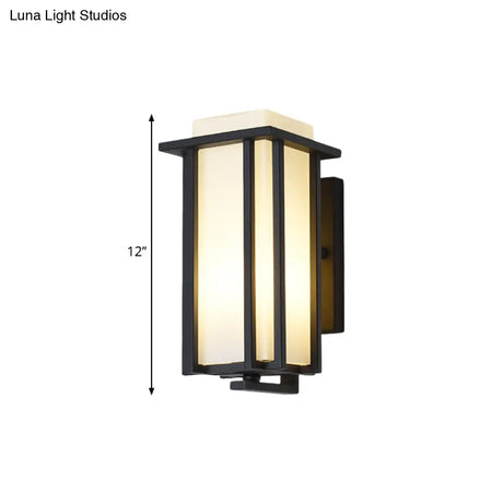 Black Opaline Glass Flush Mount Wall Sconce - 1-Light Rectangle Lighting Metal Frame (6/6.5 W)