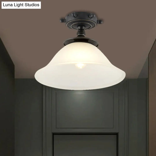 Black Opaline Glass Semi Flush Mount With Mediterranean Styling - 1 Light Ceiling Lighting