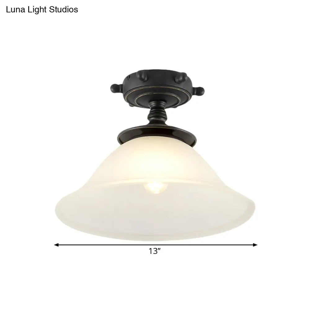 Black Opaline Glass Semi Flush Mount With Mediterranean Styling - 1 Light Ceiling Lighting