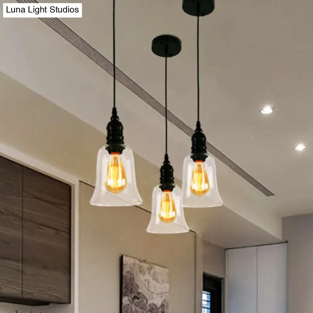 Black Pendant Light Fixture With Clear Glass Shade - Modern Industrial Hanging Design For Kitchen /
