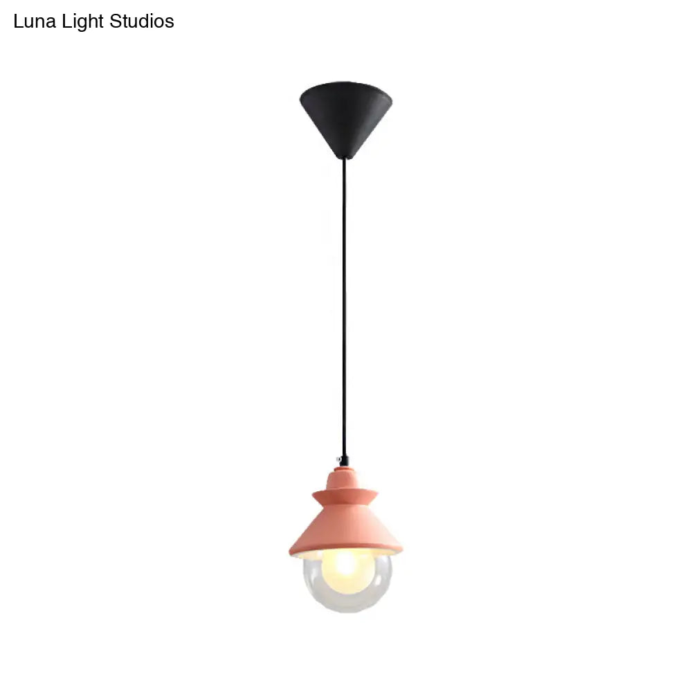 Black/Pink Macaron Style Pendant Ceiling Light With Double Glass Shade