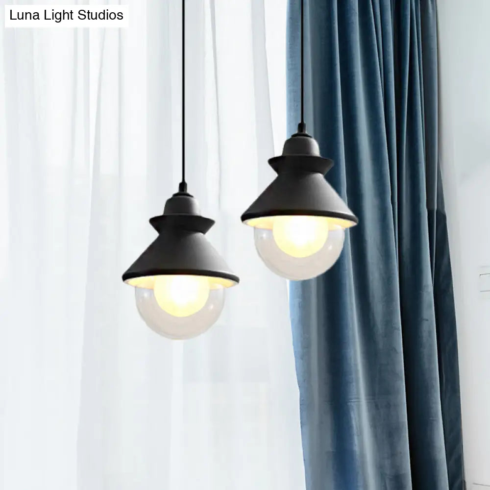 Black/Pink Macaron Style Pendant Ceiling Light With Double Glass Shade