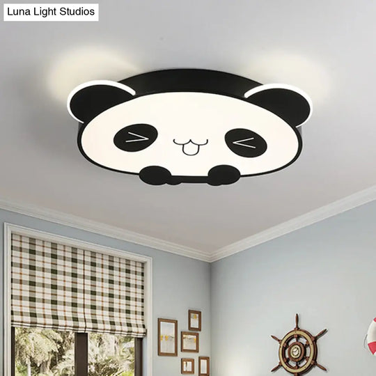 Black/Pink Panda Led Flushmount Fixture – Modern Acrylic Ceiling Light For Bedroom