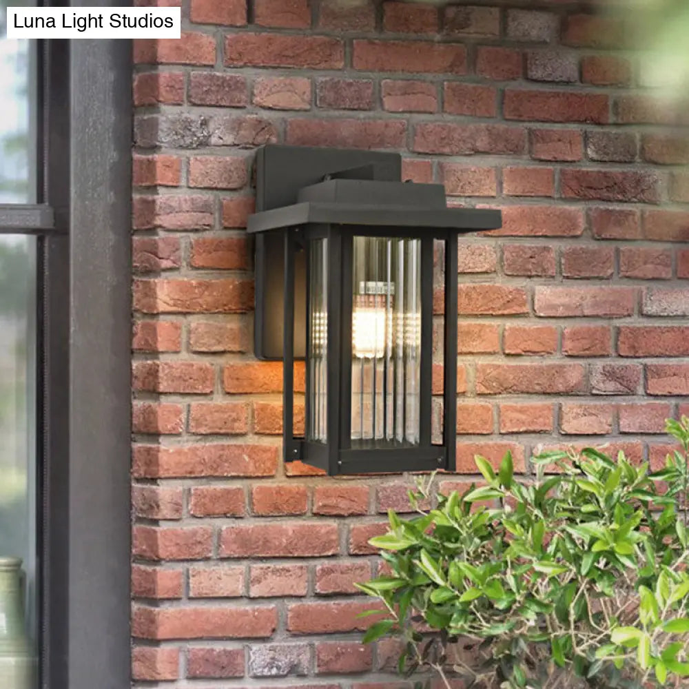Black Prismatic Glass Single Head Wall Sconce Lantern For Outdoor - Countryside Style