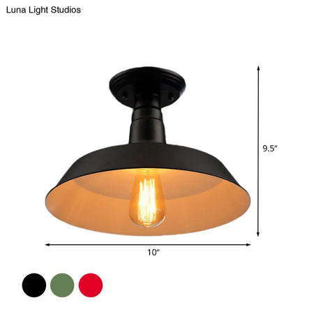 Black/Red Industrial Style Semi Flush Ceiling Light Fixture For Corridor - Metallic Barn Shade