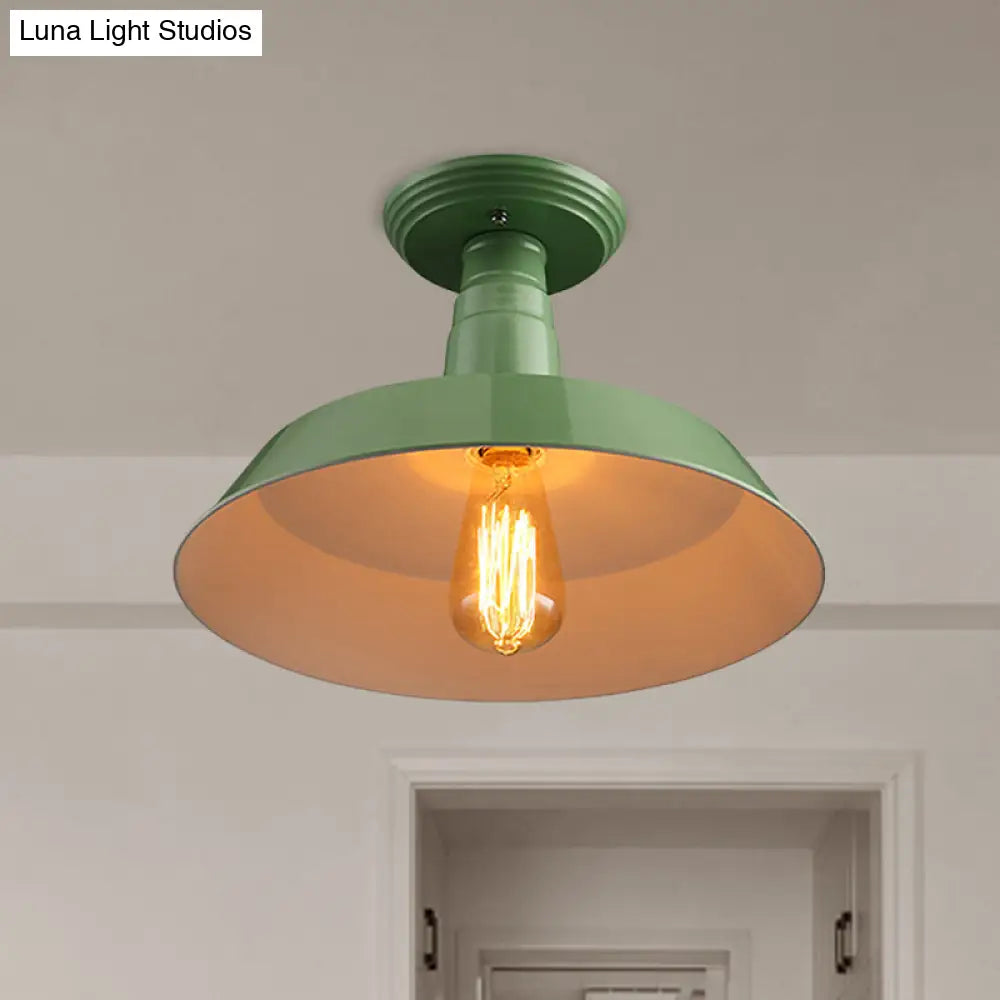 Black/Red Industrial Style Semi Flush Ceiling Light Fixture For Corridor - Metallic Barn Shade
