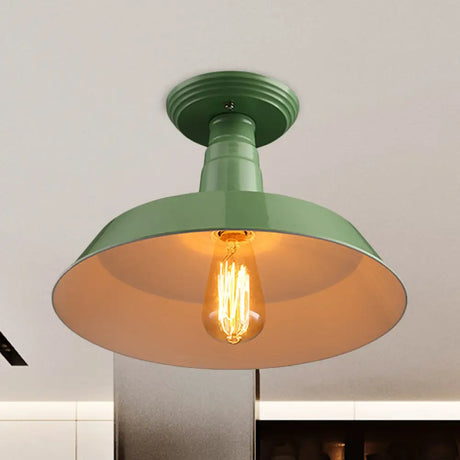 Black/Red Industrial Style Semi Flush Ceiling Light Fixture For Corridor - Metallic Barn Shade