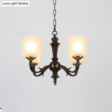 Black Retro Bedroom Chandelier Pendant Light With Frosted Glass Shades - 3/4/6 Bulbs