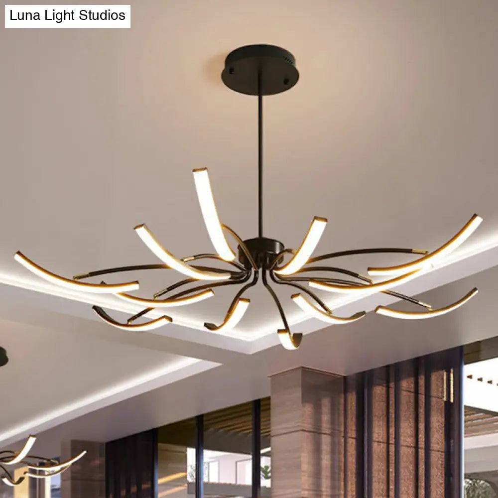 Black Rotating Stick Led Chandelier: Minimalist Acrylic Hanging Lamp For Dining Room