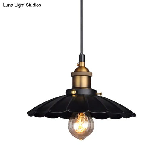 Black Scalloped Metal Pendant Lighting For Farm-Styled Coffee Shops / 10’