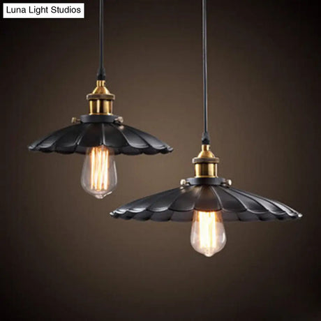 Black Scalloped Metal Pendant Lighting For Farm-Styled Coffee Shops