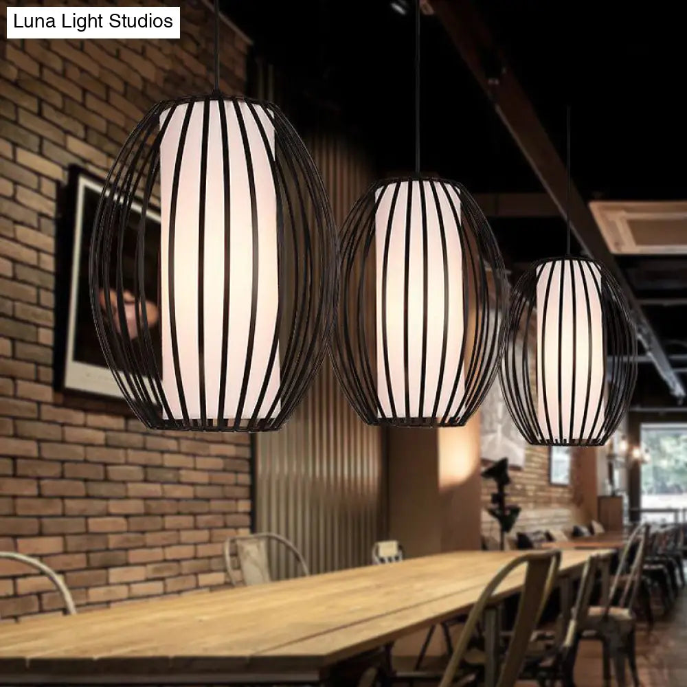 Black Single-Light Oval Iron Pendant Ceiling Light - Simplicity Meets Style