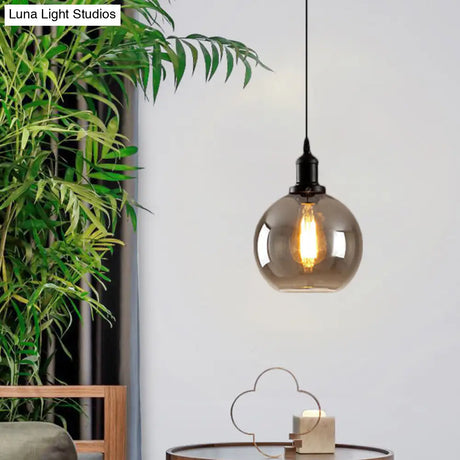 Black Single-Light Pendant Ceiling Light With Smoked Glass Globe - Farmhouse Lighting