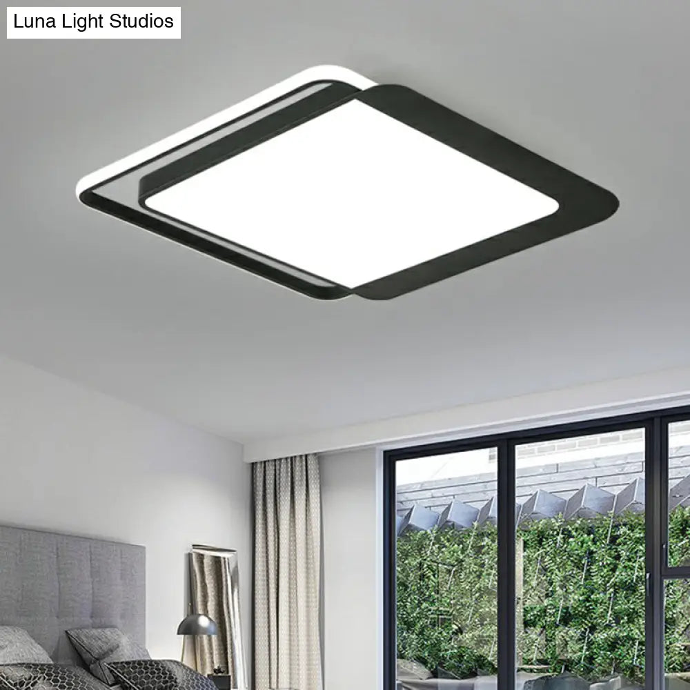 Black Square Led Flush Light With Acrylic Shade - Minimalist Mount Ceiling Fixture / 18 White