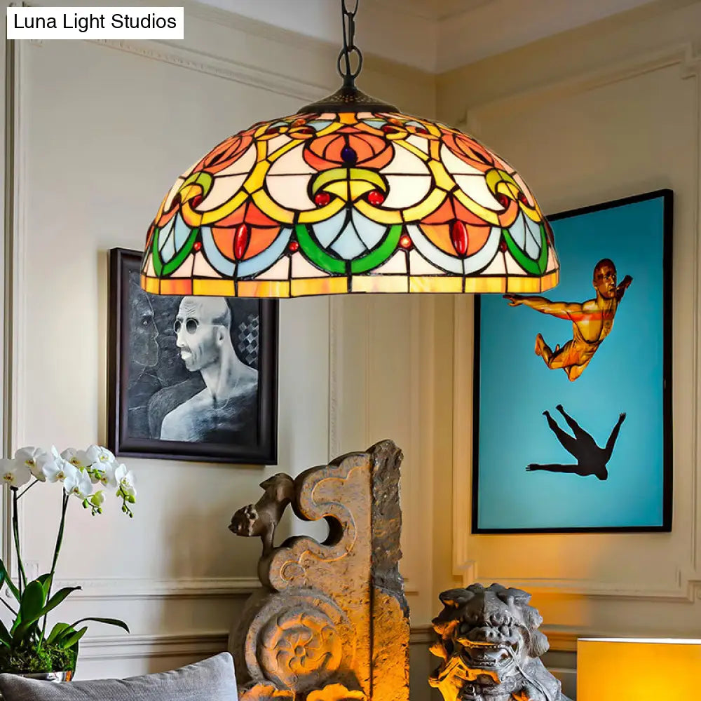 Stylish Black Stained Art Glass Bowl Pendant Light For Living Room - Tiffany Inspired 1 Head Hanging
