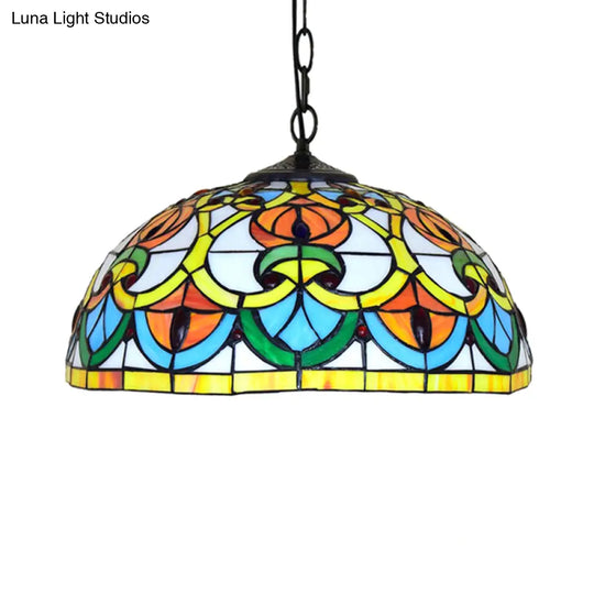 Black Stained Glass Bowl Pendant Light – Tiffany Style Living Room