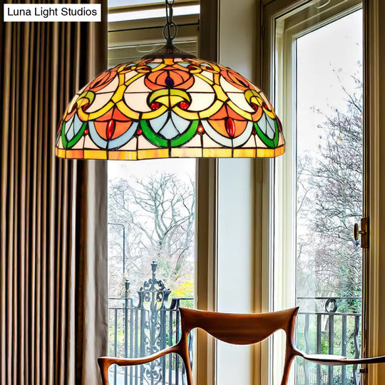 Stylish Black Stained Art Glass Bowl Pendant Light For Living Room - Tiffany Inspired 1 Head Hanging