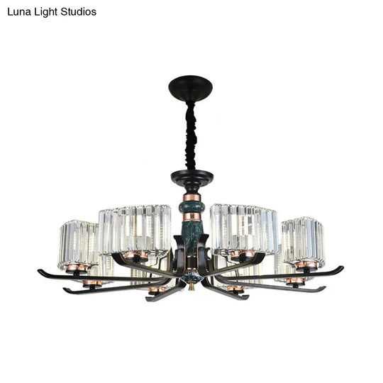 Black Starburst Crystal Hanging Lamp: Elegant 6/8 Bulbs Living Room Chandelier