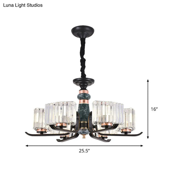 Black Crystal Starburst Chandelier - Elegant 6/8 Bulbs Hanging Lamp For Living Room
