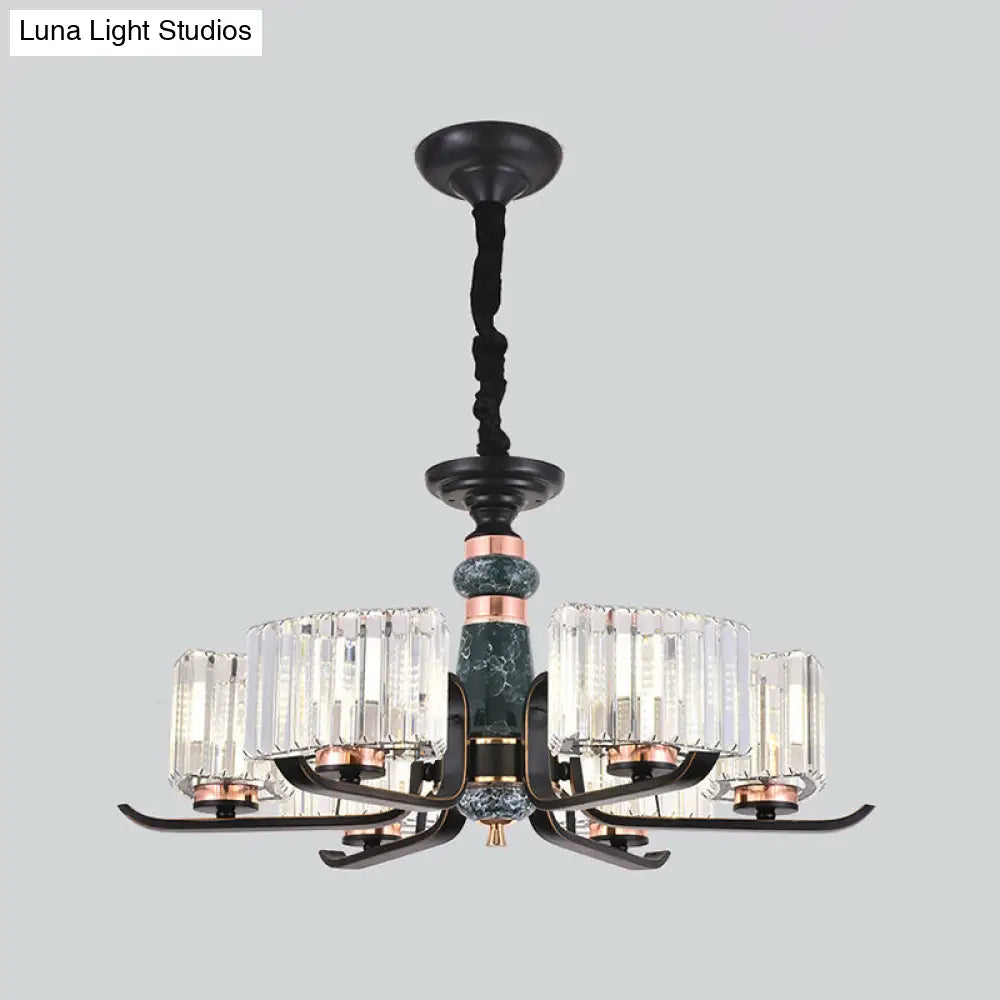 Black Crystal Starburst Chandelier - Elegant 6/8 Bulbs Hanging Lamp For Living Room