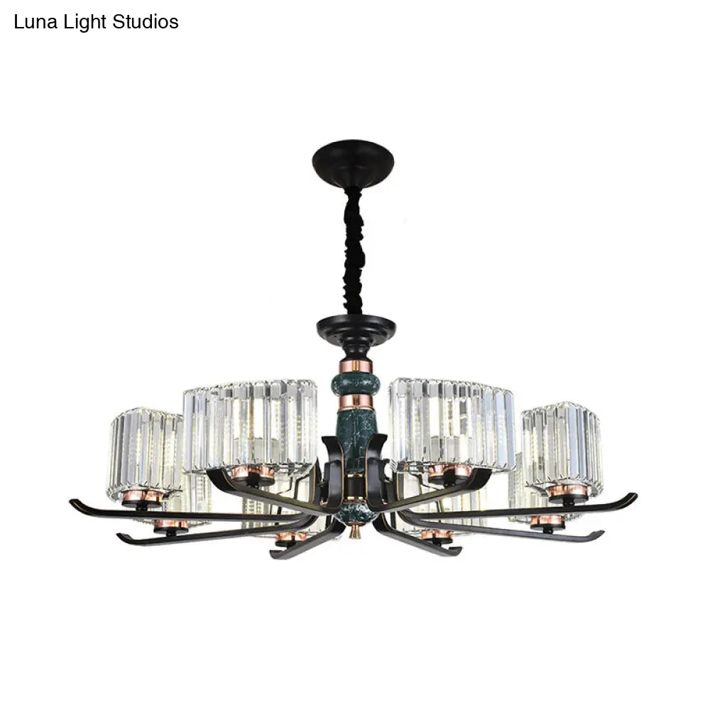 Black Crystal Starburst Chandelier - Elegant 6/8 Bulbs Hanging Lamp For Living Room