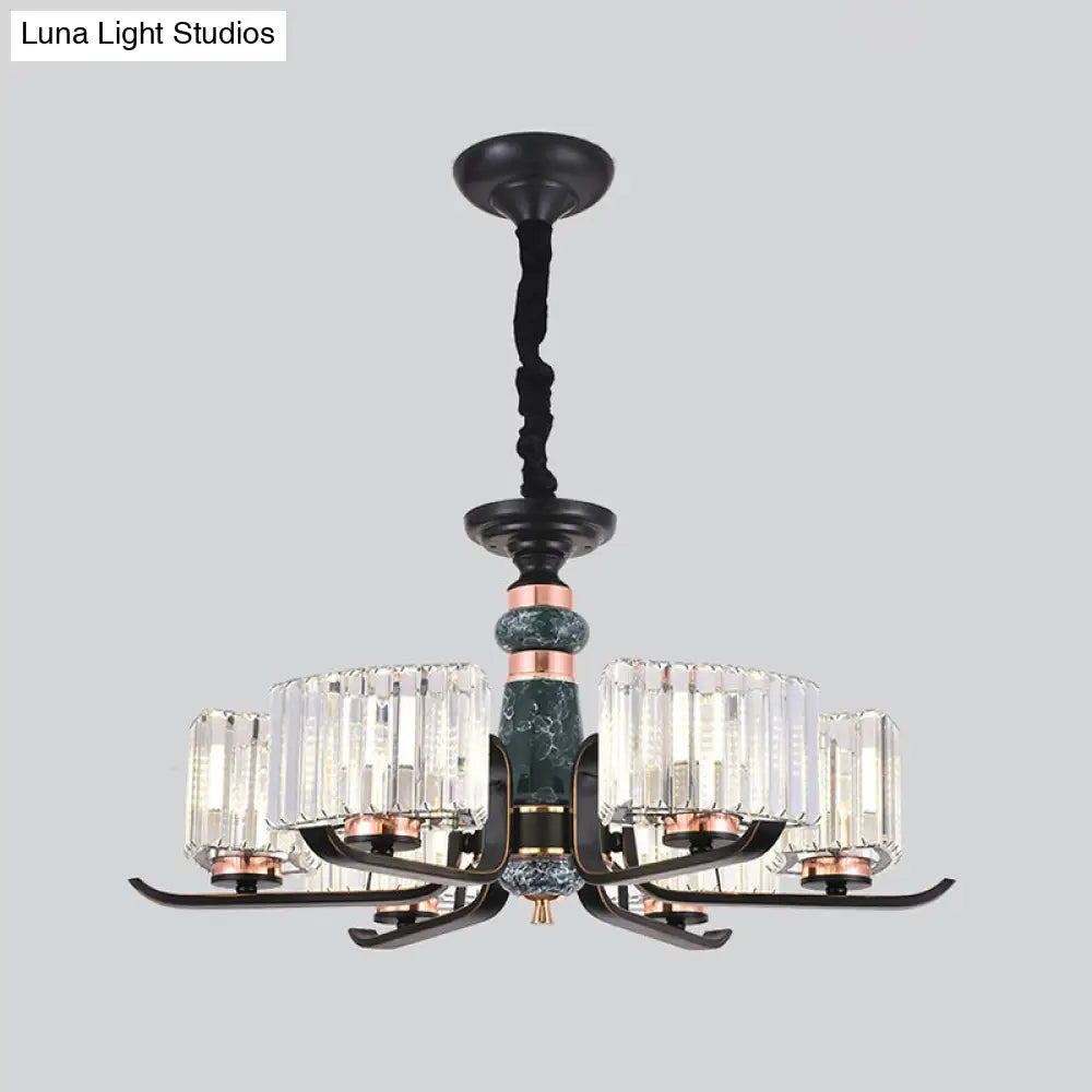 Black Starburst Crystal Hanging Lamp: Elegant 6/8 Bulbs Living Room Chandelier