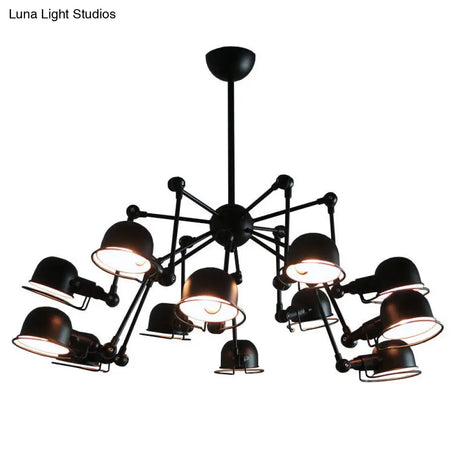 Black Starburst Hanging Light Retro Chandelier With Metal Dome Shade For Dining Room