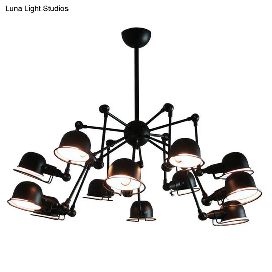 Black Starburst Hanging Light Retro Chandelier With Metal Dome Shade For Dining Room