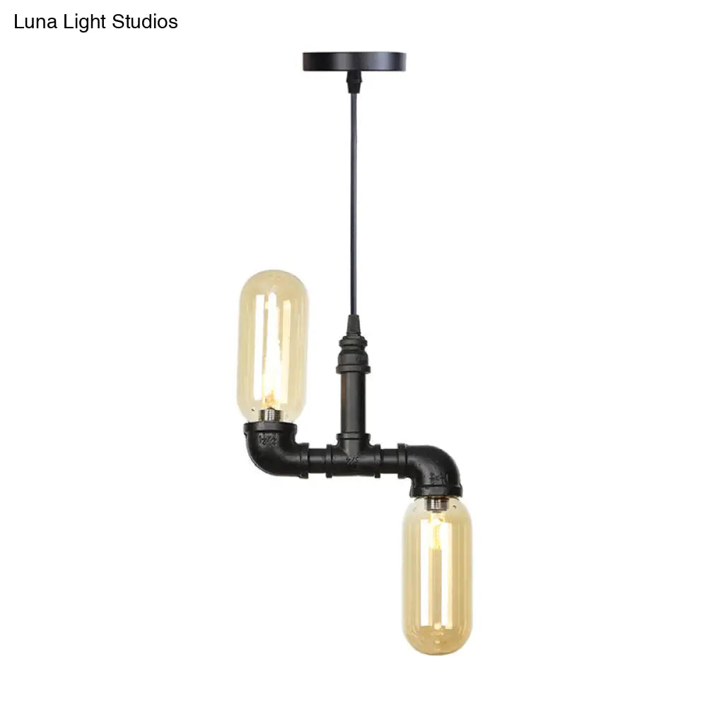Steampunk Ceiling Chandelier With Clear/Amber Glass Capsules And 2 Lights Amber / B