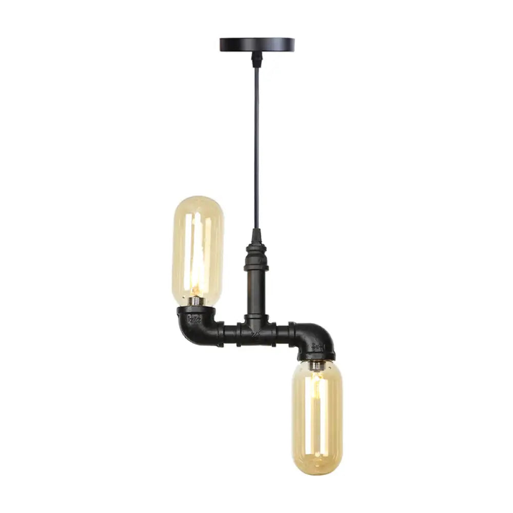 Black Steampunk Ceiling Chandelier With Clear/Amber Glass Capsule Lights Amber / B