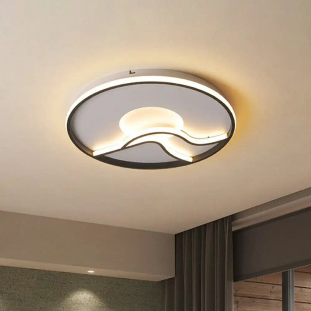 Black Sun & Mountain Nordic Flush Mount Led Lighting Fixture With Acrylic Shade / 16.5’ Warm