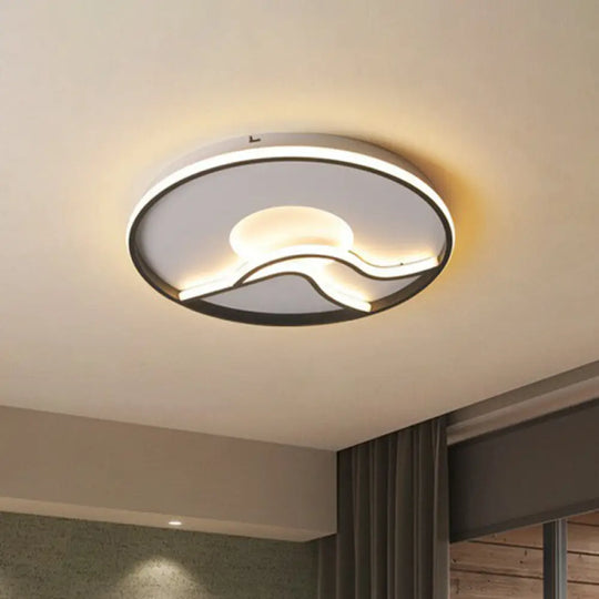 Black Sun & Mountain Nordic Flush Mount Led Lighting Fixture With Acrylic Shade / 16.5’ Warm