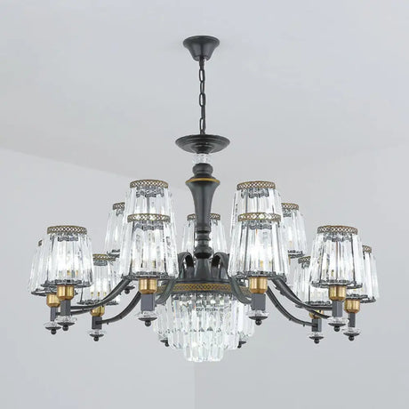 Black Tapered Chandelier With Clear Crystal Shade - Simple Drop Lamp For Elegant Lighting 15 /