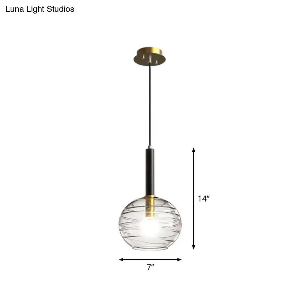 Black Textured Glass Dining Room Pendant With Modern Spherical Hanging Design
