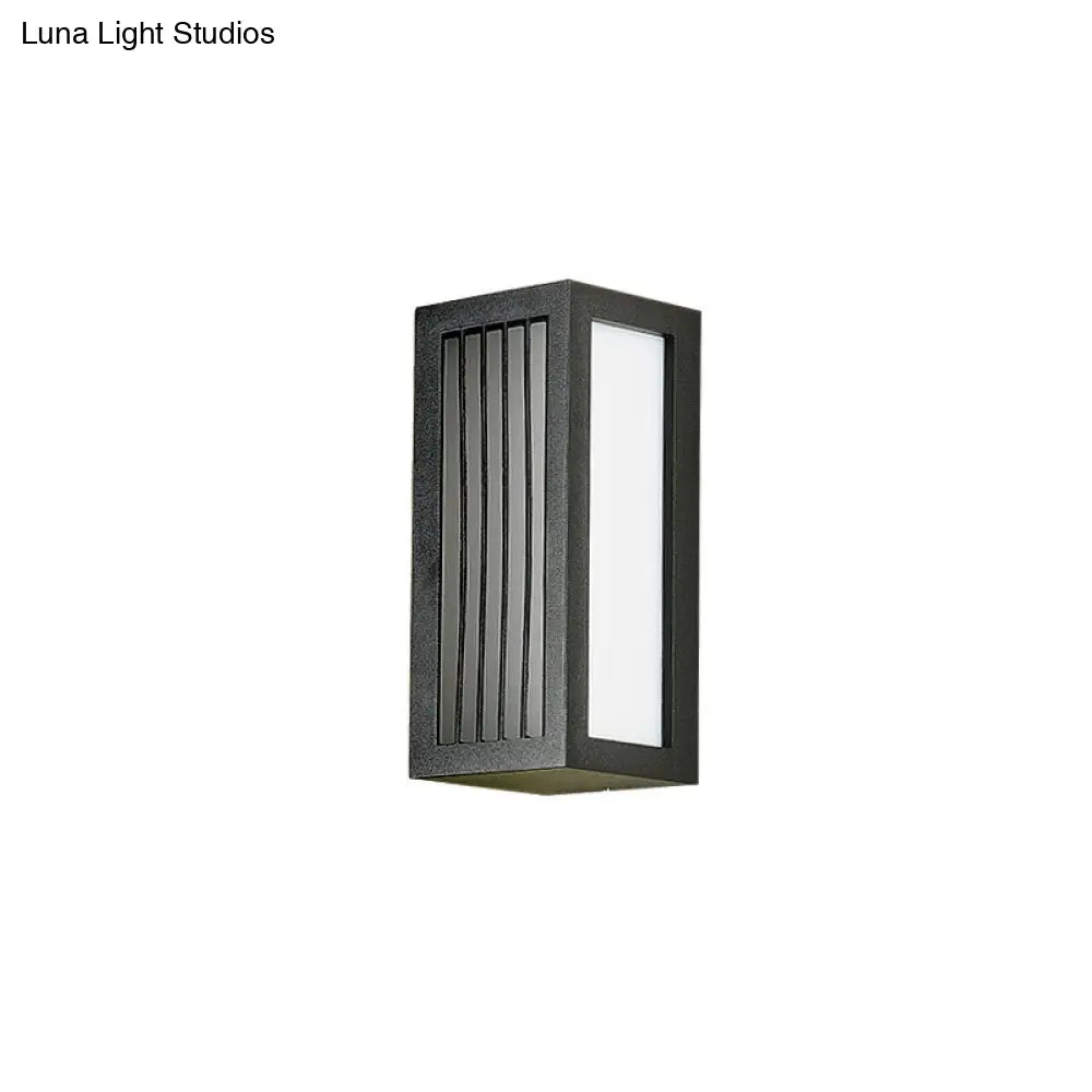 Black Textured Led Wall Mounted Light - Simple Metallic Sconce Lighting For Patio