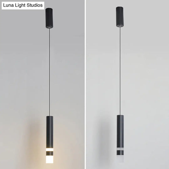 Black Tube Pendant Lamp: Modern Acrylic Led Ceiling Light Fixture For Bedroom