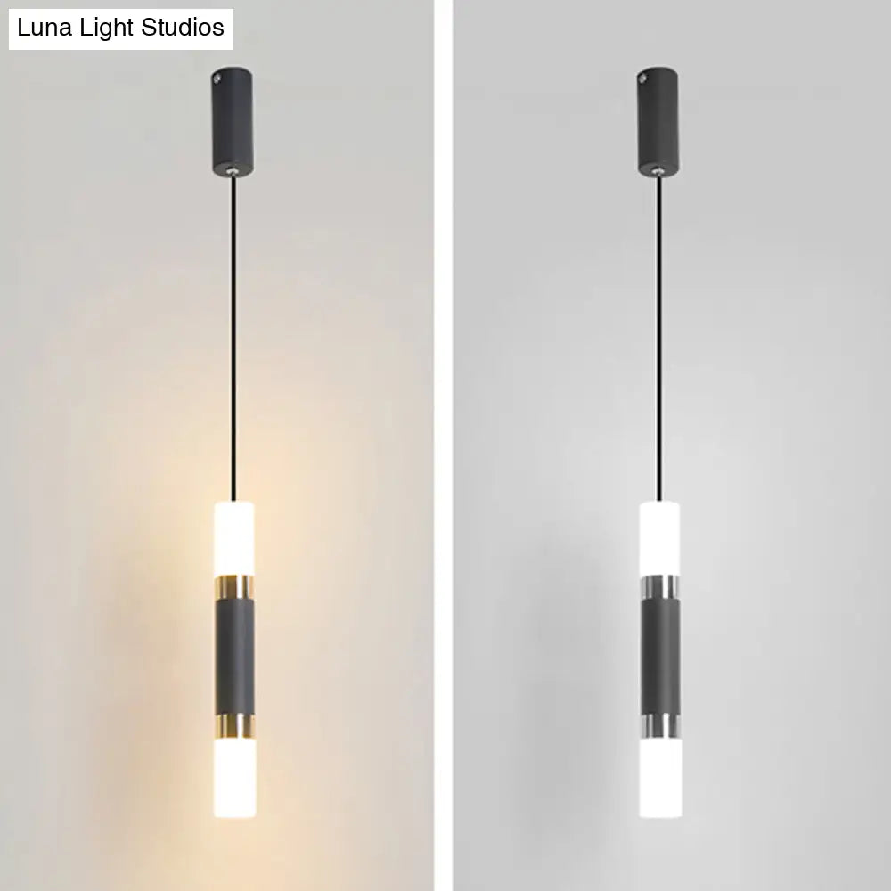 Black Tube Pendant Lamp: Modern Acrylic Led Ceiling Light Fixture For Bedroom / Warm A