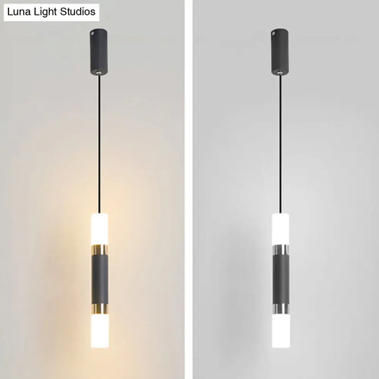 Black Tube Pendant Lamp: Modern Acrylic Led Ceiling Light Fixture For Bedroom / Warm A