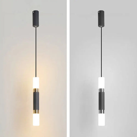 Black Tube Pendant Lamp: Modern Acrylic Led Ceiling Light Fixture For Bedroom / Warm A
