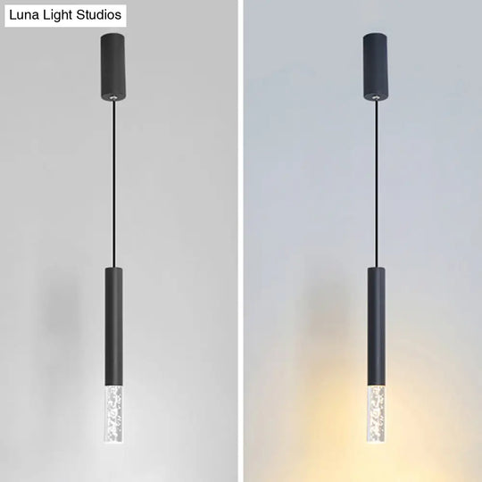 Black Tube Pendant Lamp: Modern Acrylic Led Ceiling Light Fixture For Bedroom / White B