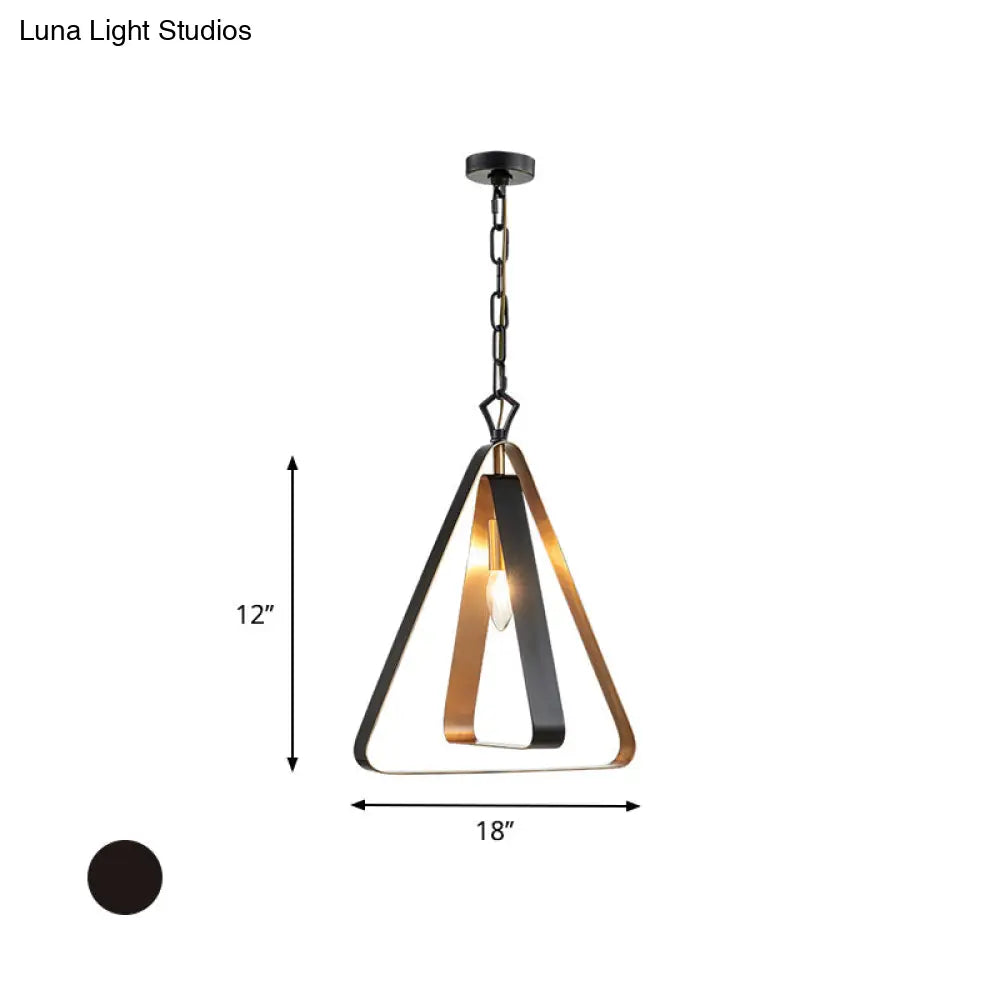 Black Vintage Style Open Cage Pendant Light With Triangle Design For Dining Room Ceiling Fixture’
