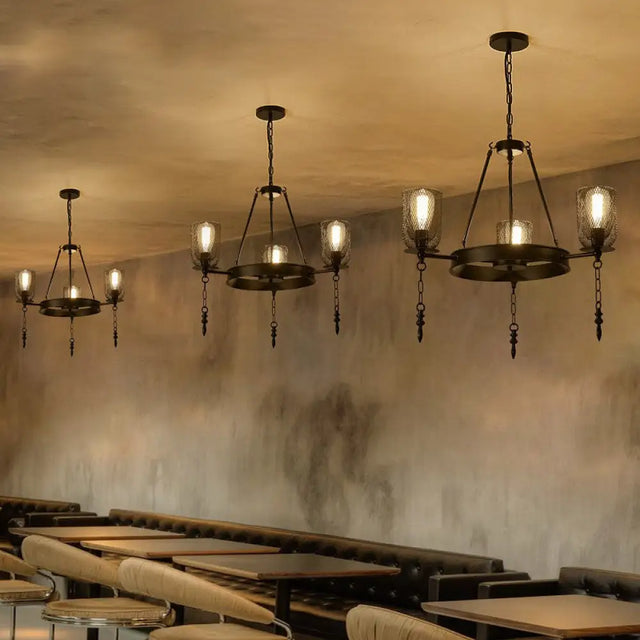 Black Wheel Design Bell Metallic Chandelier - Industrial 3/6 Lights Dining Room Hanging Lamp Kit 3 /