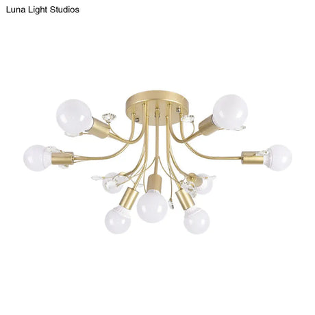 Black/White/Gold Metal Curved Arms Semi Flush Mount Light - Nordic Style 6/9 Lights Bedroom Ceiling
